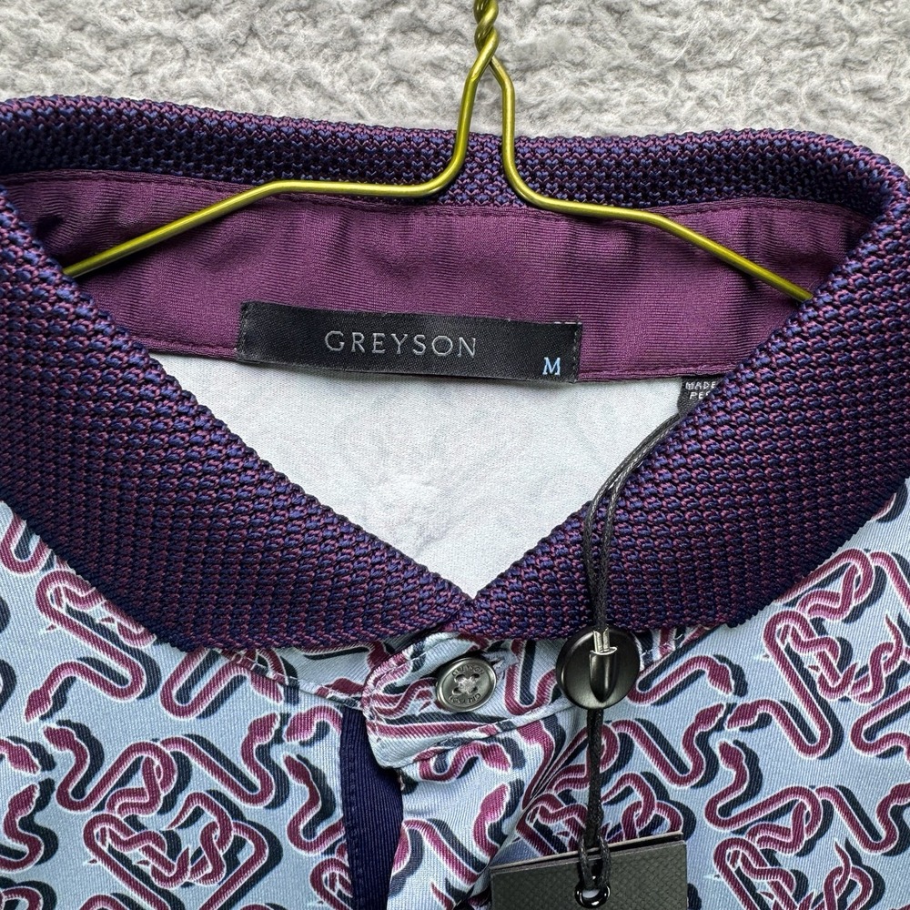 Greyson Golf Polo Shirt Mens Medium Intertwined AOP Stretch Justin Thomas NWT - Picture 6 of 14